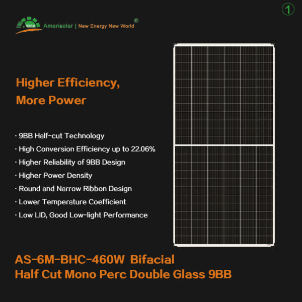 AS-6M-BHC Bifacial Half Cut Mono Perc Double Glass 9BB 460W