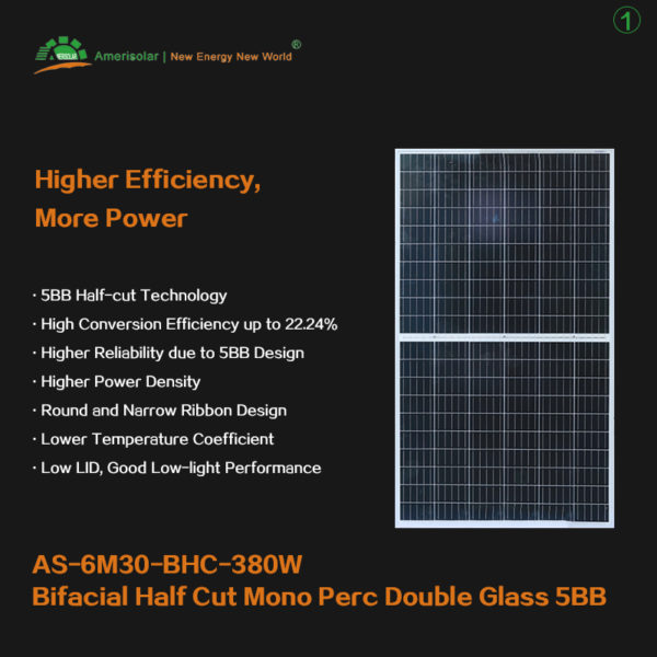 AS-6M30-BHC Bifacial Half Cut Mono Perc Double Glass 5BB 380W