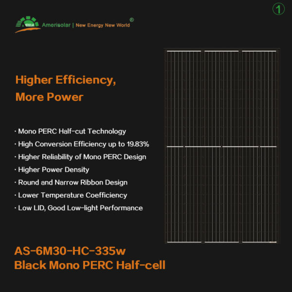 AS-6M30-HC Black Mono PERC Half-cell 335W